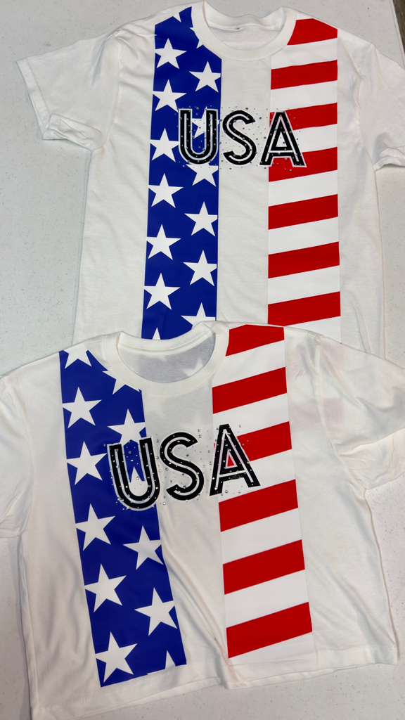 USA Stars and Stripes Boxy Crop & Tshirt  with crystals