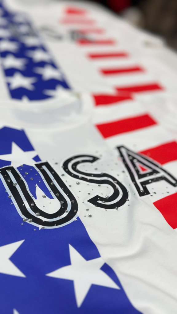 USA Stars and Stripes Boxy Crop & Tshirt  with crystals