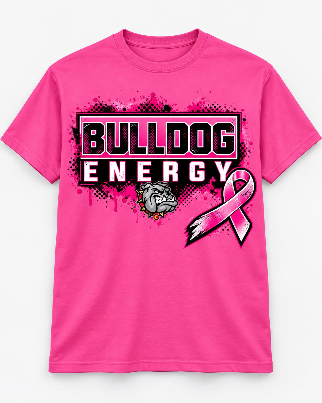 Bulldog Energy Breast Cancer Awareness Pink T-Shirt